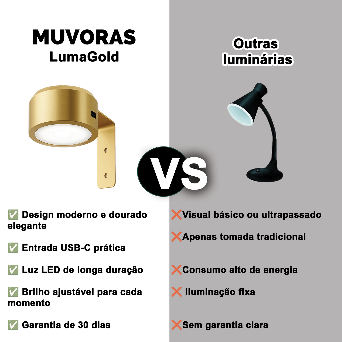 LumaGold – Luminária Moderna com Porta USB